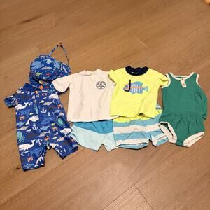 Baby Boy 0-6 Month Swim Suits One Piece Tank Top Hat Lot Bundle